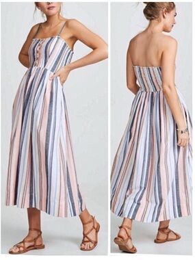Free People Lilah Striped Pleated Midi Dress Removable Straps XS
